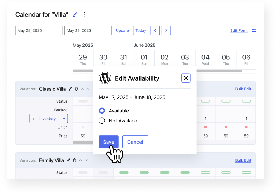 Visual Calendar Management Interface