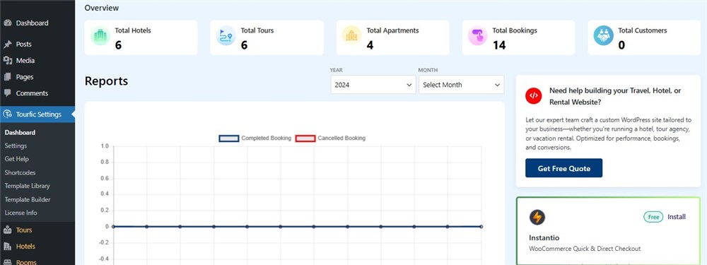 Screenshot of the Tourfic dashboard.