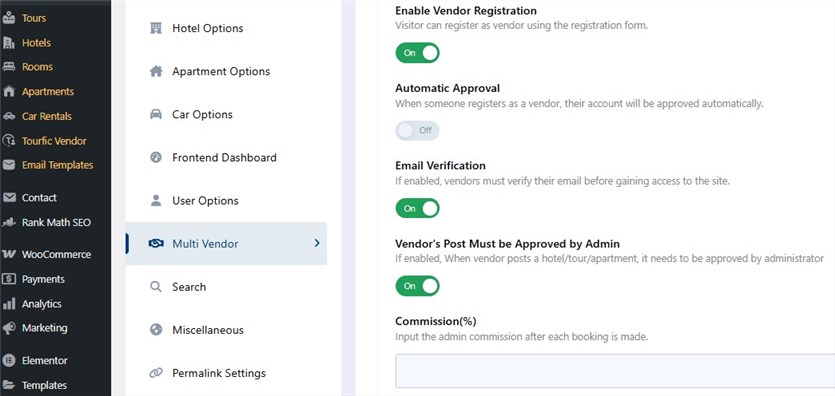 Screenshot of the Tourfic multi-vendor system.