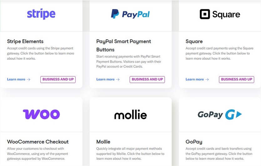 Screenshot of WP Booking System payment addons.