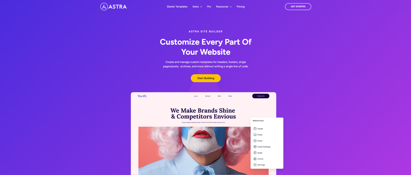 Visual of customization potential depicted on the Astra theme website.
