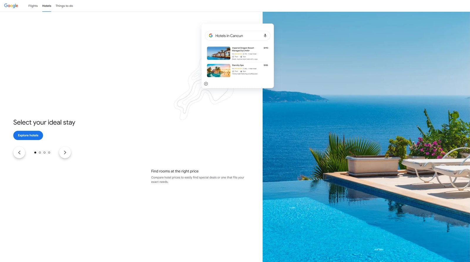 Picture of Google Travel, one of the best hotel review sites, with high visibility of accommodation listings.