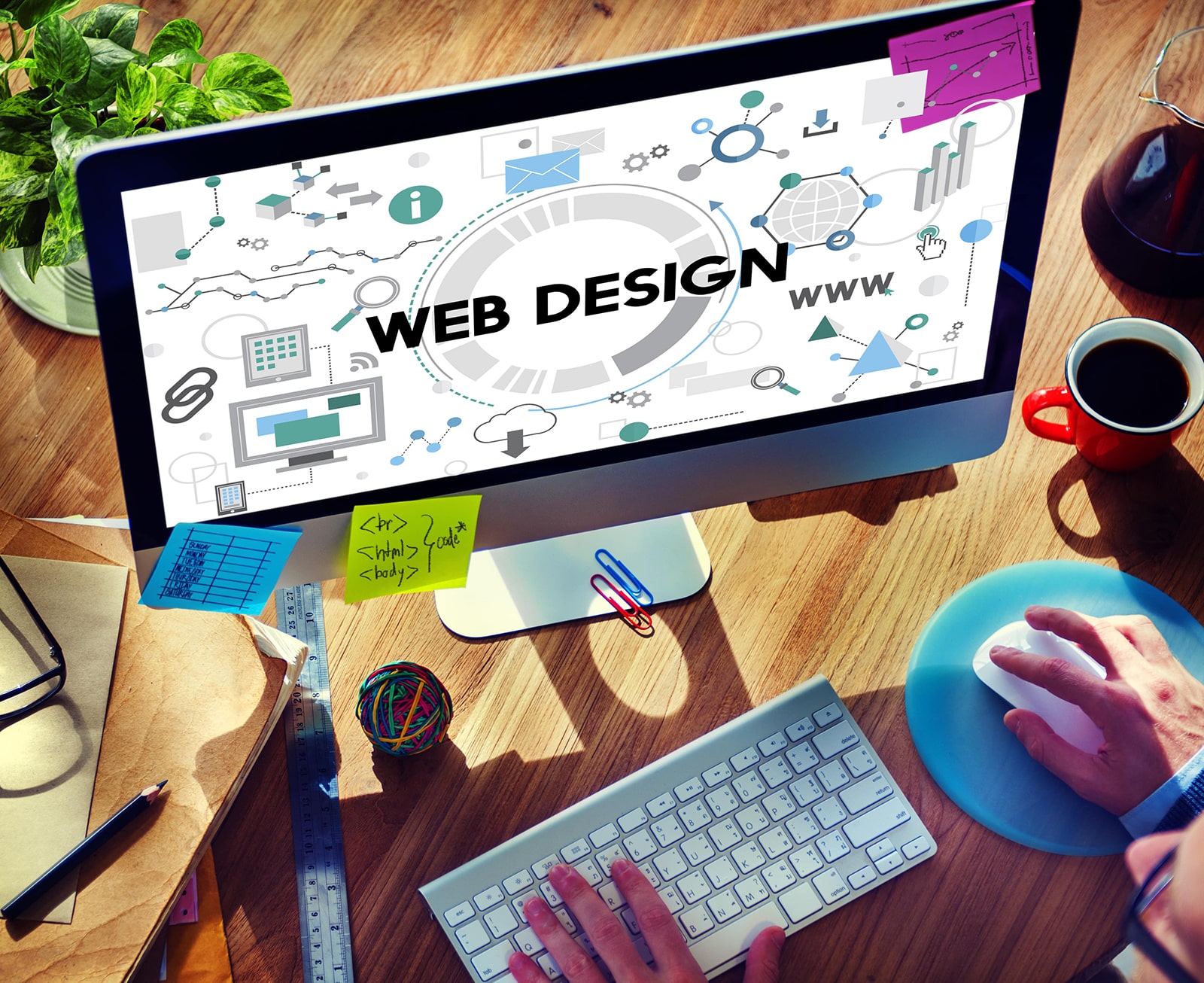 Picture of web design ideas as a part of web development using WordPress themes.