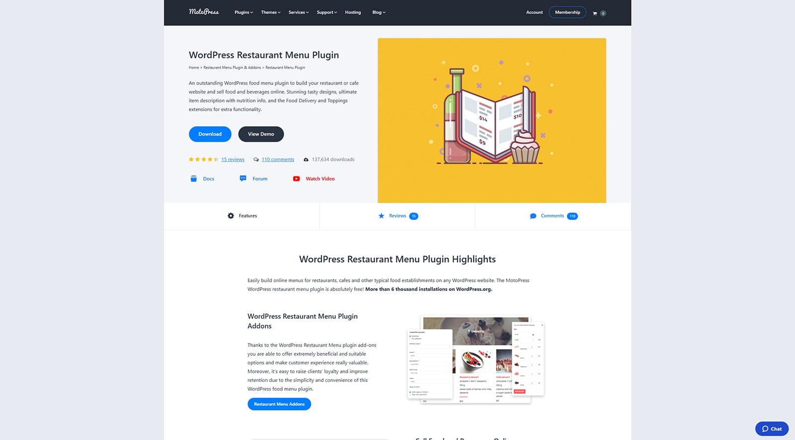 Photo of WordPress Restaurant Menu plugin with unlimited custom food & drink categories.