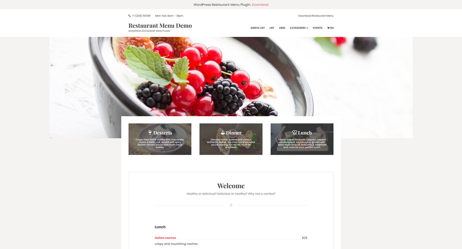 Photograph of menu design provided by the Restaurant Menu plugin for WordPress restaurant booking.