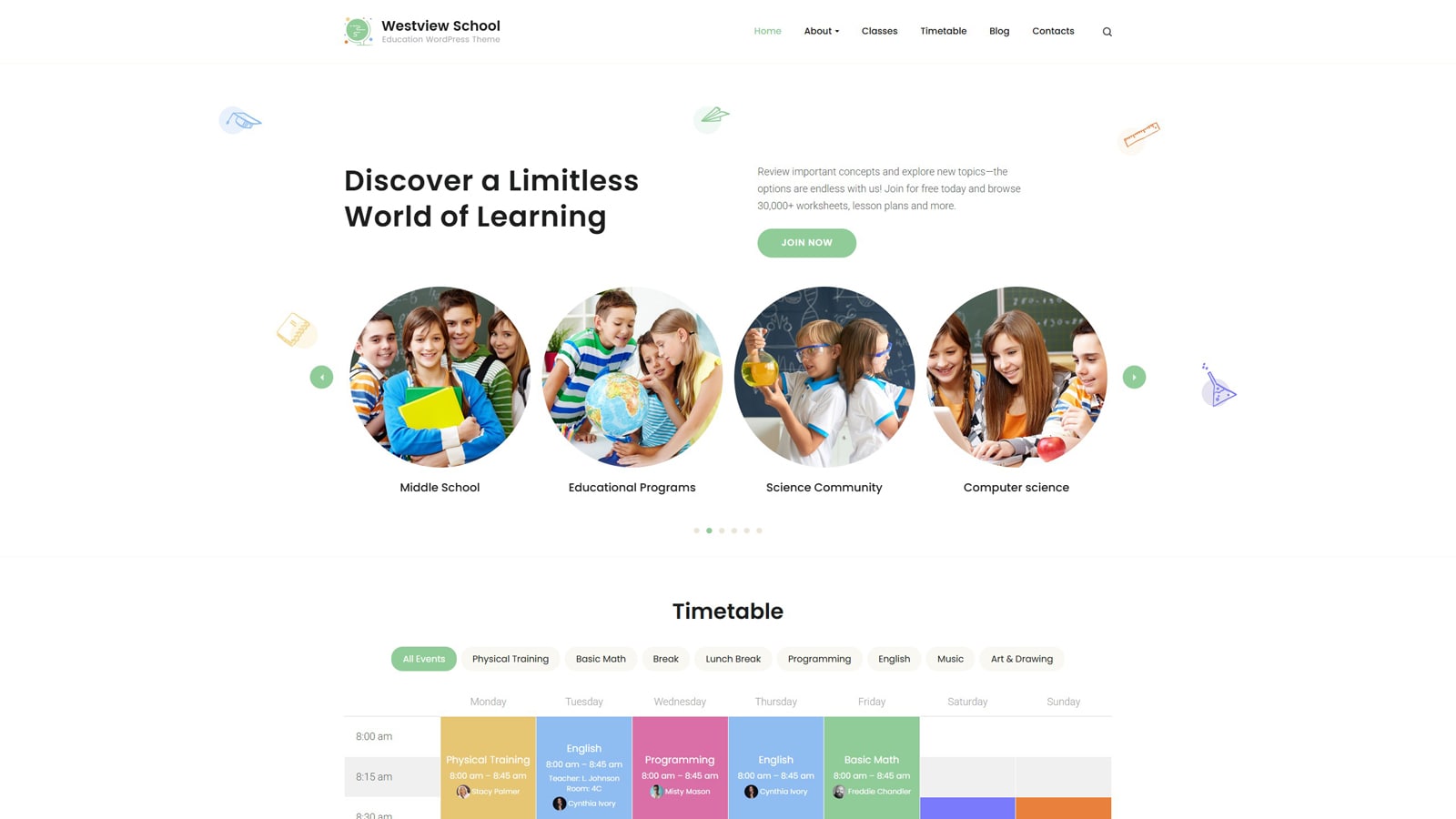 Photograph of the School theme that can be applied to develop a WordPress school website.