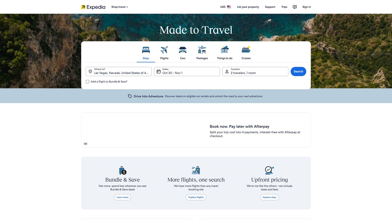 Representation of Expedia, an all-in-one travel platform with high property visibility.