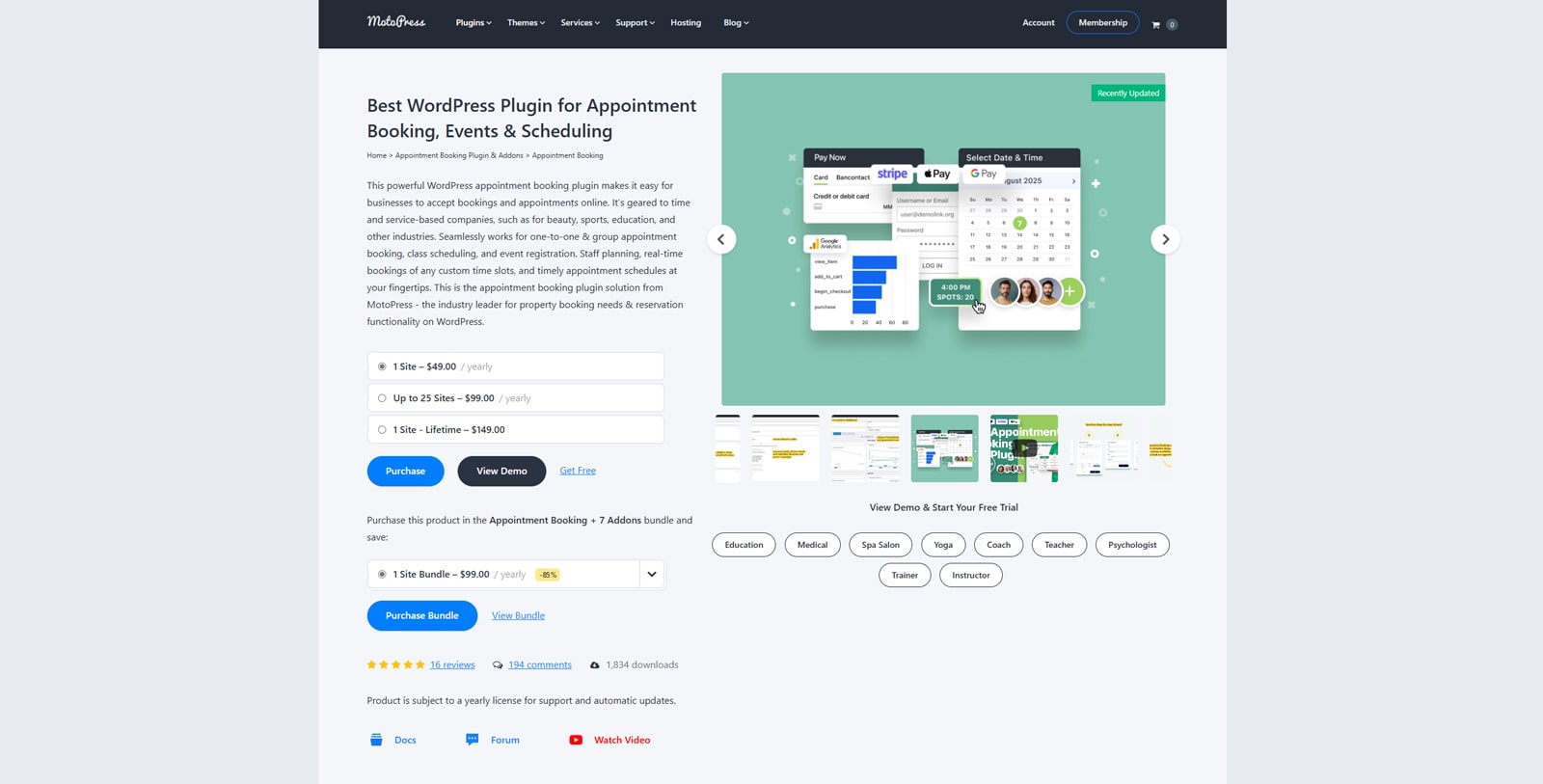 Representation of the MotoPress Appointment Booking plugin that can be easily configured for a WordPress school website.