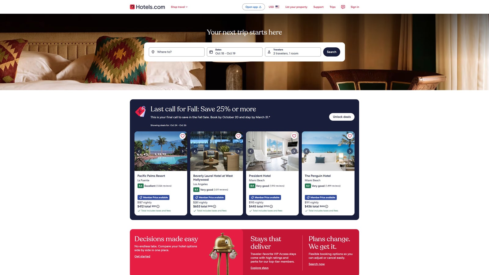 Graphic of Hotels.com, one of the best hotel review sites, with a mobile-friendly design.