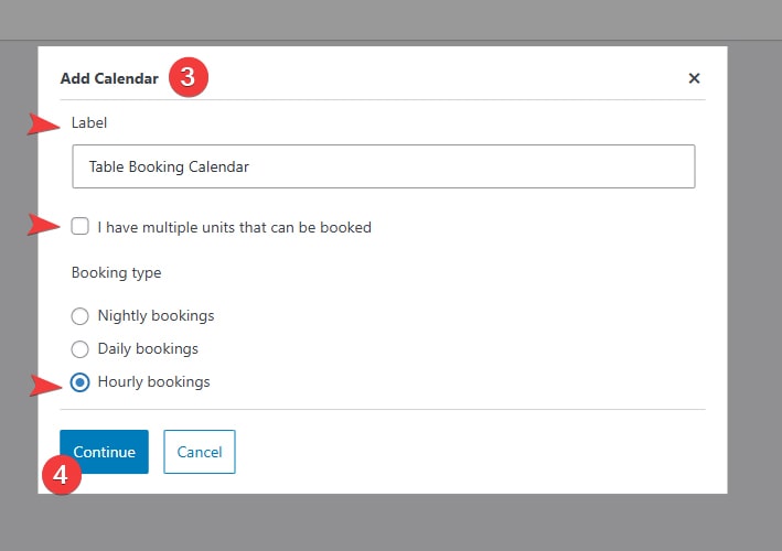 Visual of the Add Calendar window of the MotoPress Booking Calendar plugin.