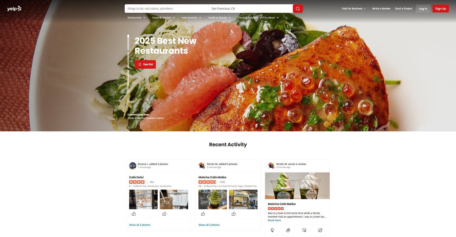 Visual of Yelp, a restaurant and hotel reviews website with a free basic listing.