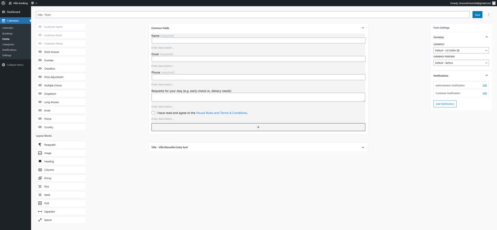 Illustration of the booking form builder of the WordPress booking calendar.
