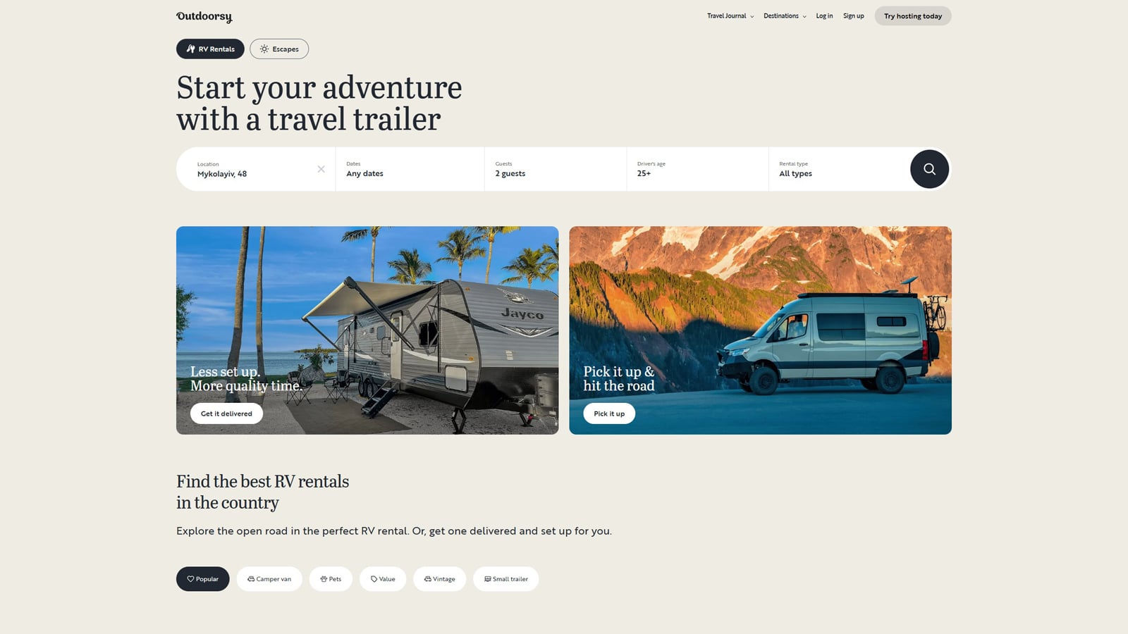 Image of Outdoorsy, a rental booking solution for RVs with long-term rental opportunities.