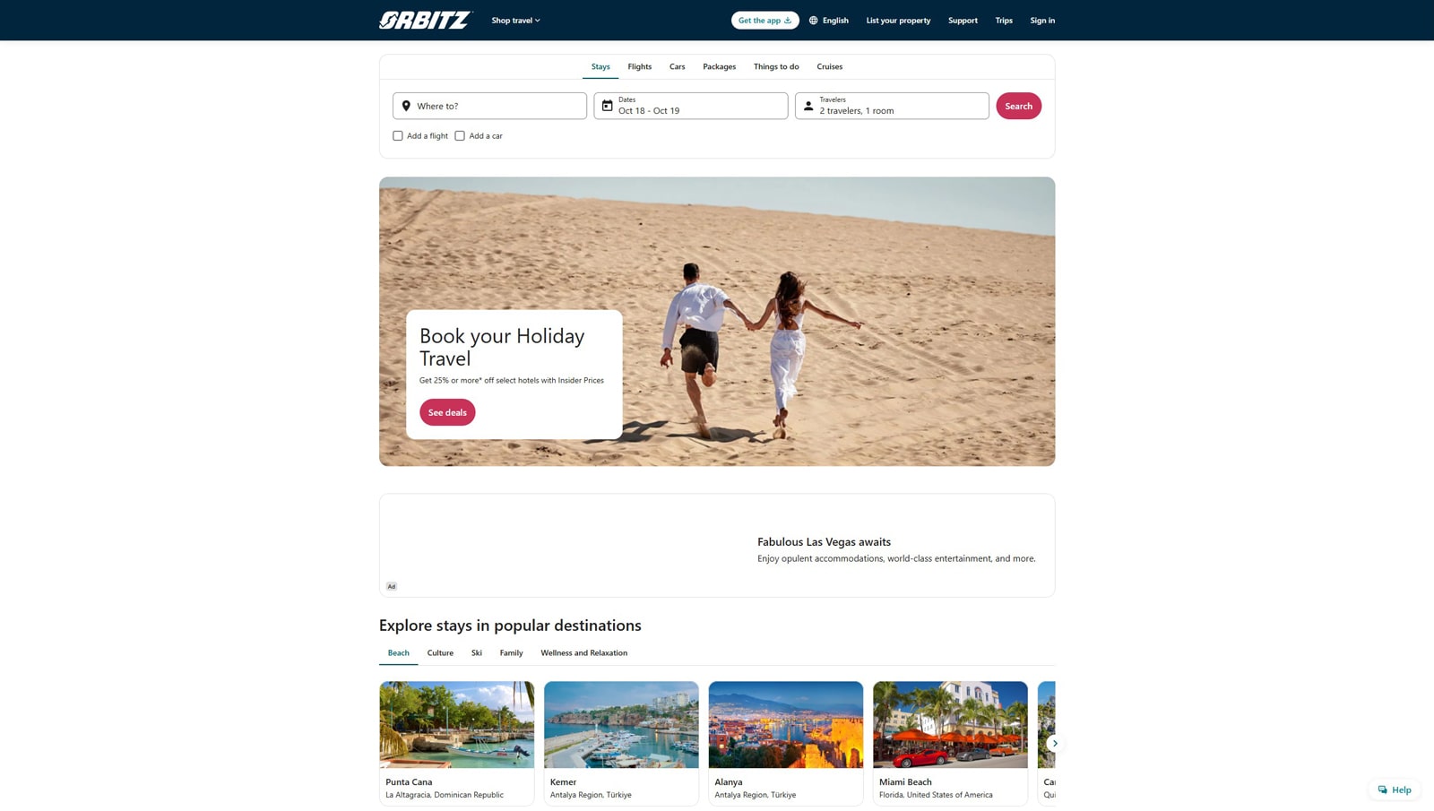 Portrait of Orbitz, one of the best hotel review sites, with a strong presence in the United States.