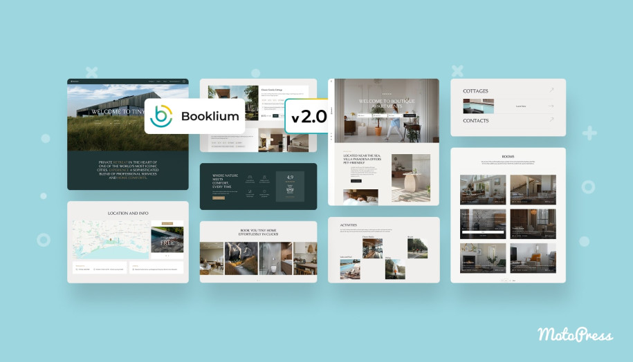Screenshots from the Booklium vacation rental theme.