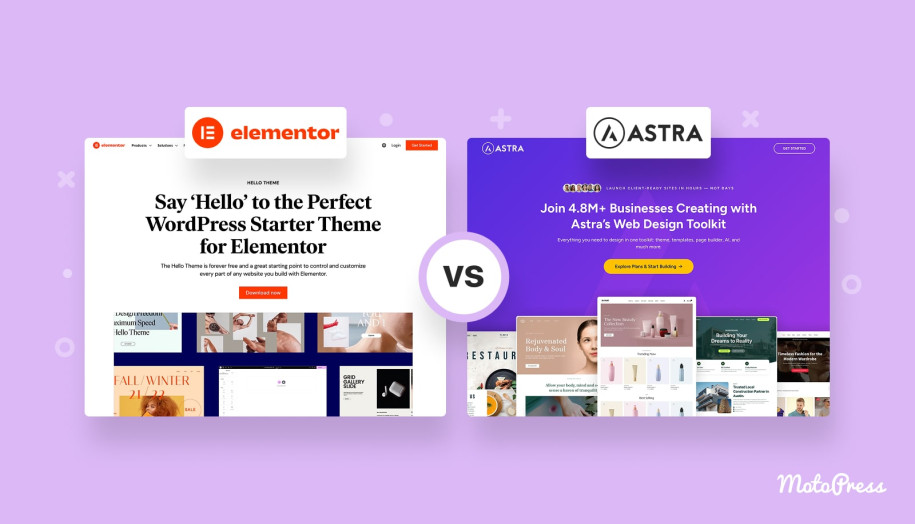 Hello Elementor vs Astra theme comparison.