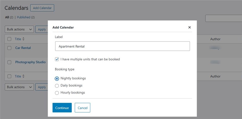 Screenshot of adding a nightly booking calendar.
