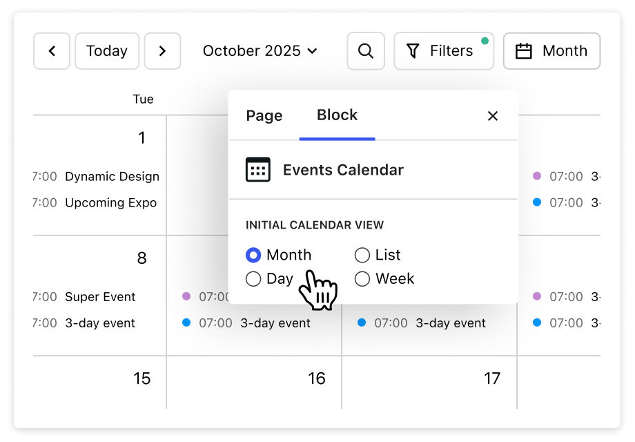 Showcase Your Events in Month, Week, Day, and List Views
