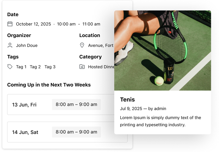 Informative Pages for Individual Events