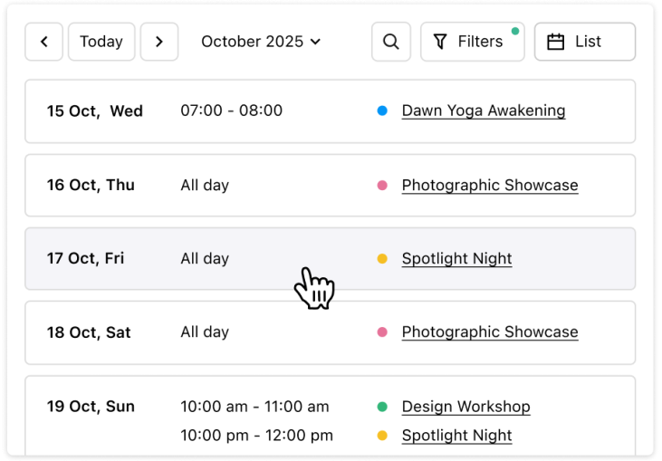 Event Calendar View For Programme WordPress Events Calendar - Visual Builder for Events Schedule - MotoPress
