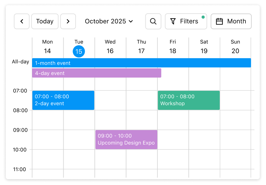 Seamlessly Display Hourly, All-day, or Multi-day Events