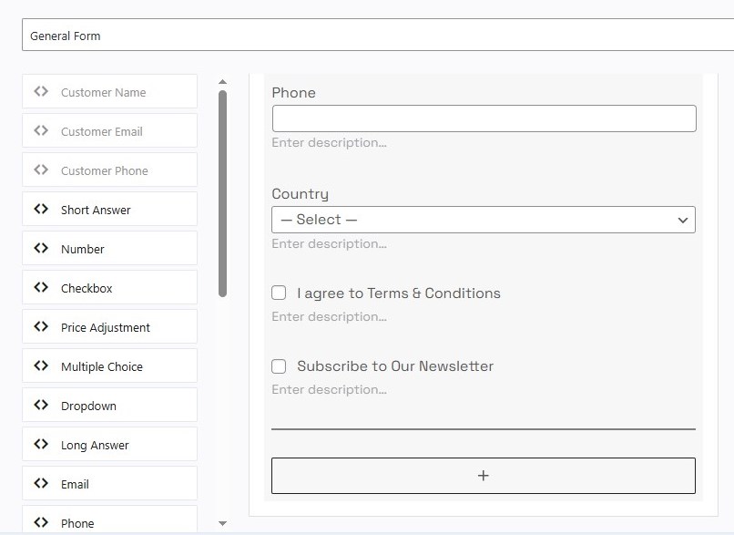 Screenshot of the general form blocks in the MotoPress booking calendar.