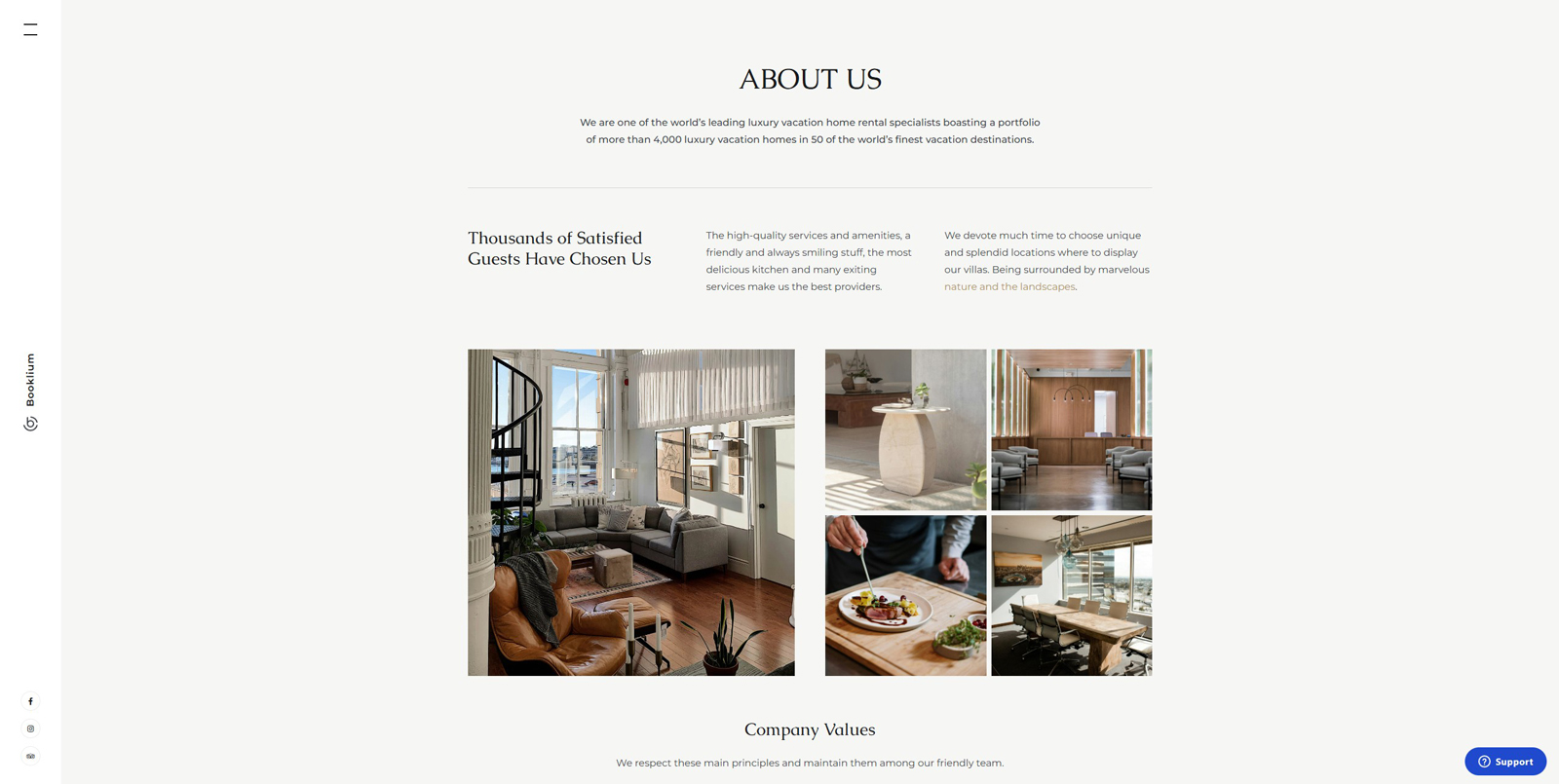 Representation of a clean and informative About Us page, a part of boutique hotel website design.