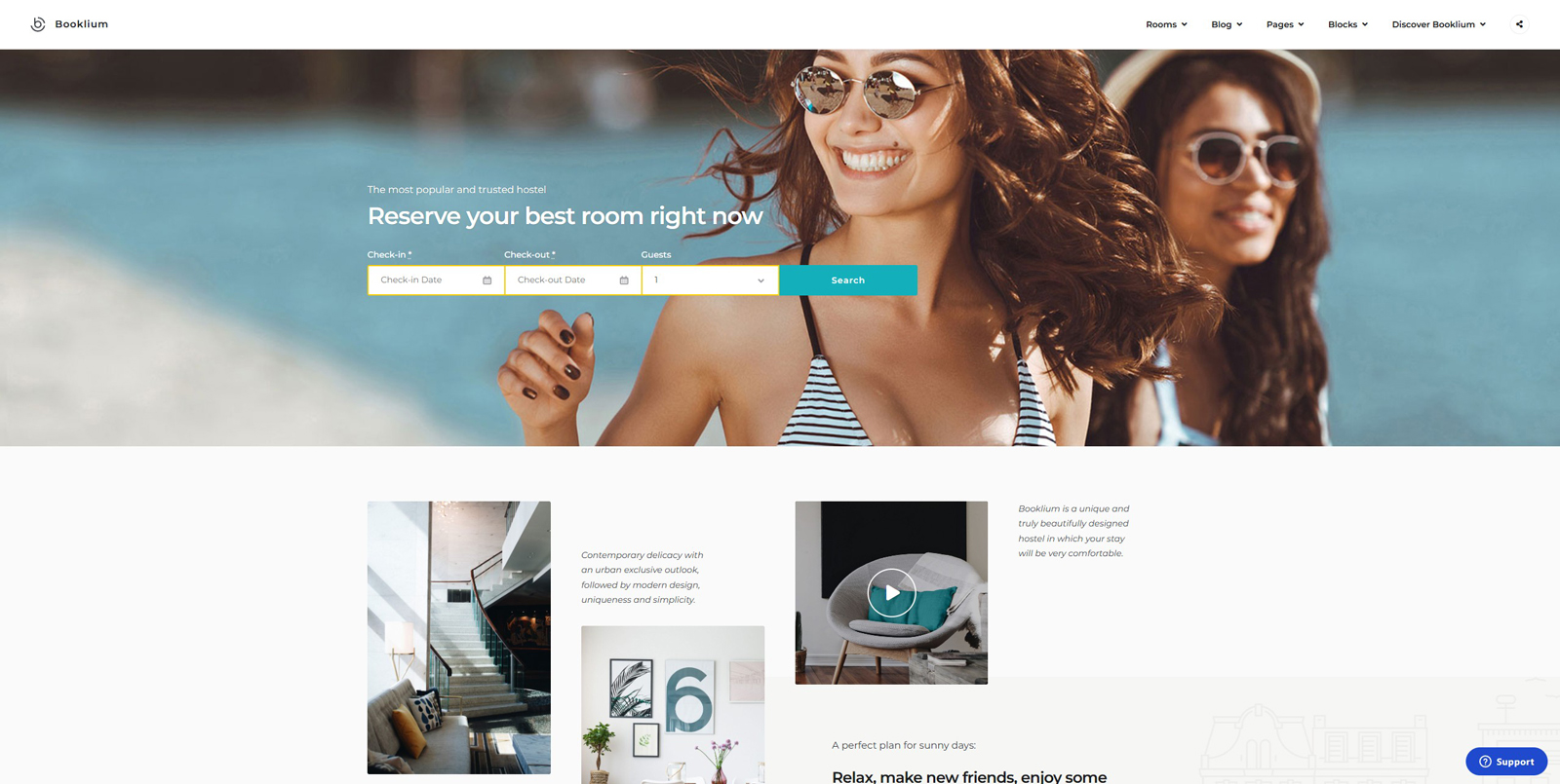 Graphic of Booklium, a flexible and modern hotel WordPress theme with multiple pre-designed page layouts.