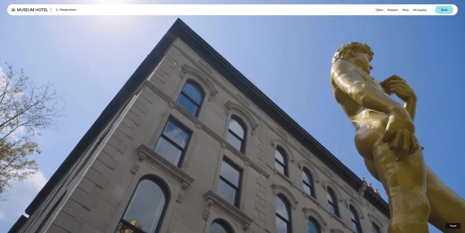 Picture of 21c Museum Hotels, boutique hotel website design with a dedicated museum page.