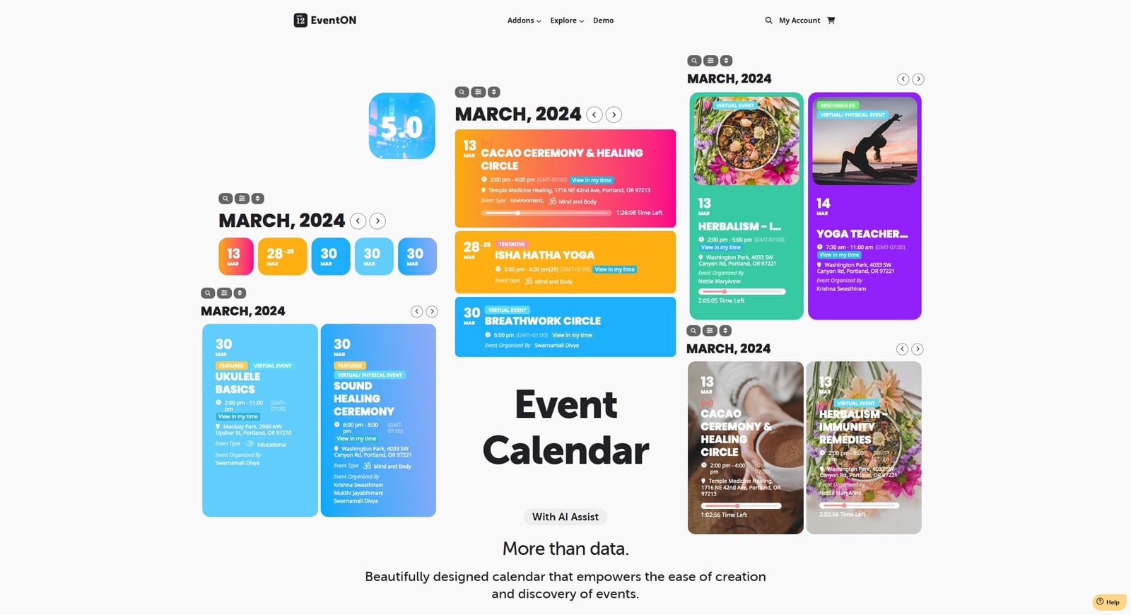 View of EventON, one of the alternatives to the Events Calendar plugin, with easy event data export.