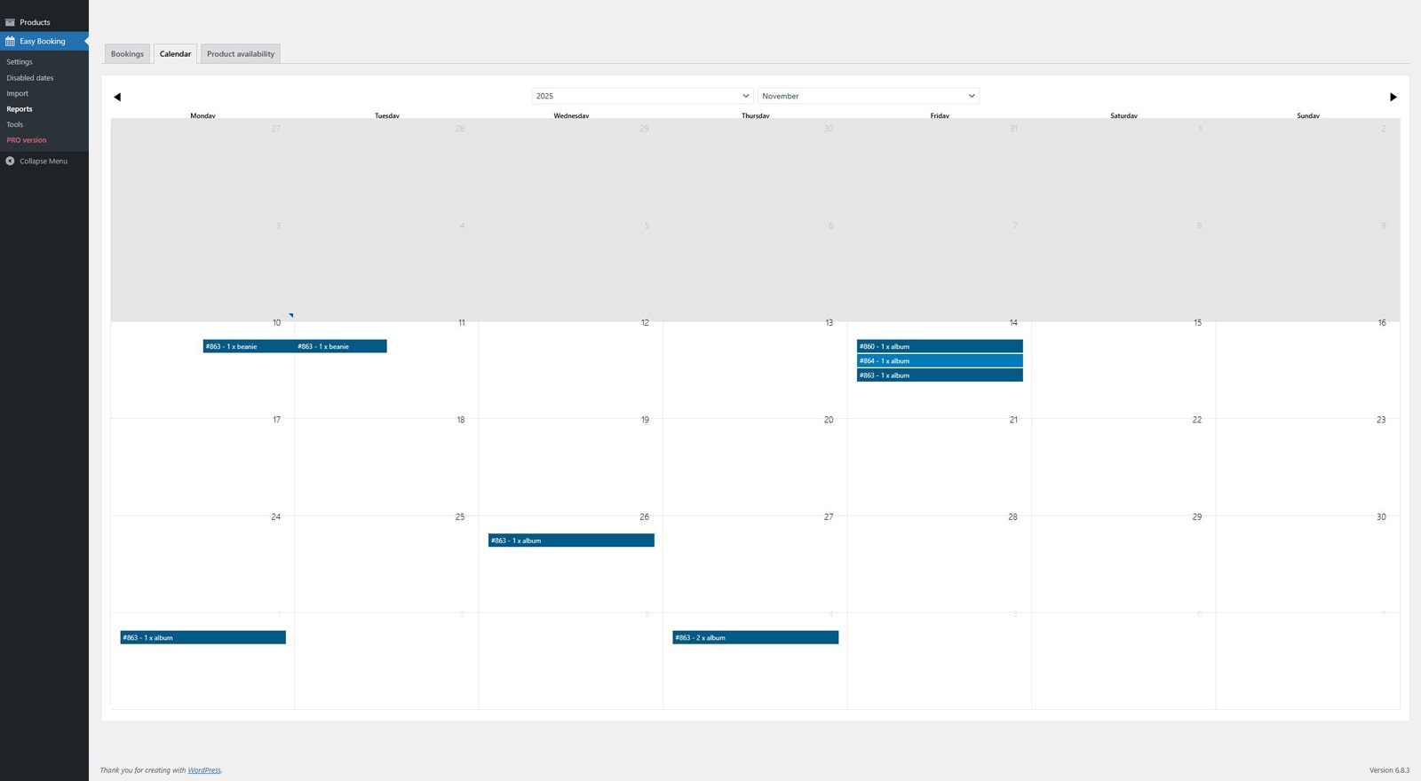 Graphic of the Easy Booking calendar as shown in the plugin dashboard.