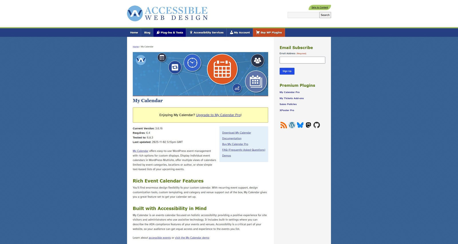 Photograph of My Calendar, an accessible and flexible events calendar with email notifications.