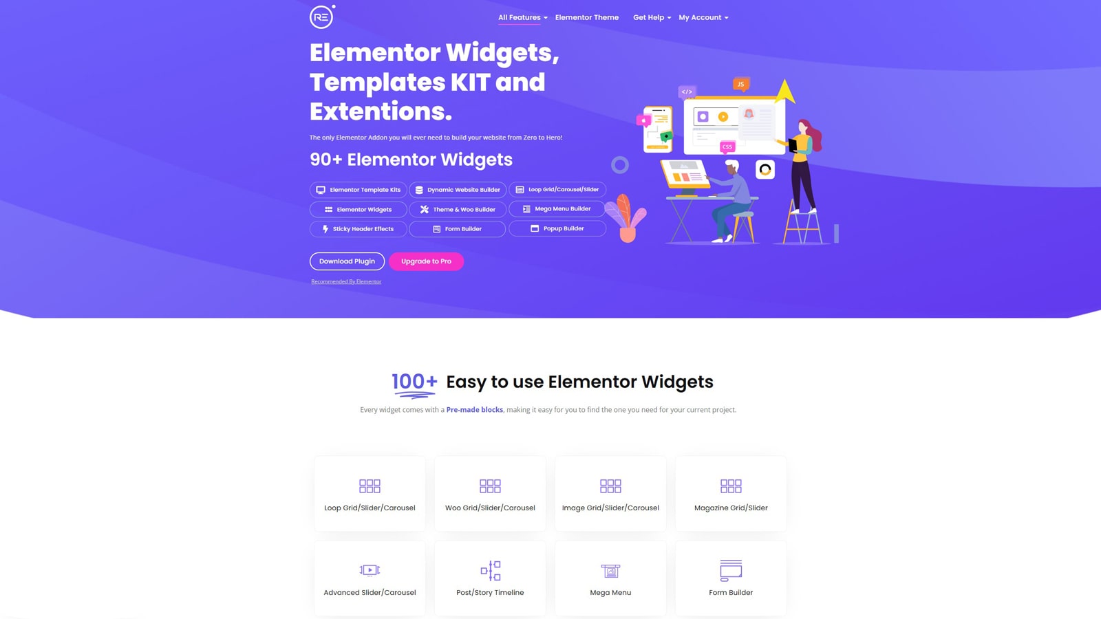 Representation of Royal Elementor Addons, a feature-rich Elementor plugin with 5 diverse animation widget layouts.
