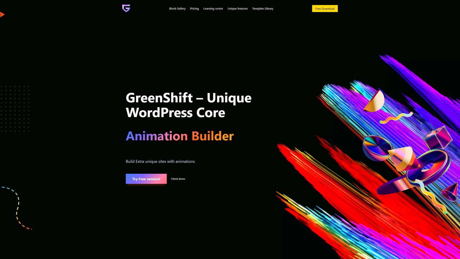 Graphic of Greenshift, one of WordPress animation plugins with dynamic attributes and motion.