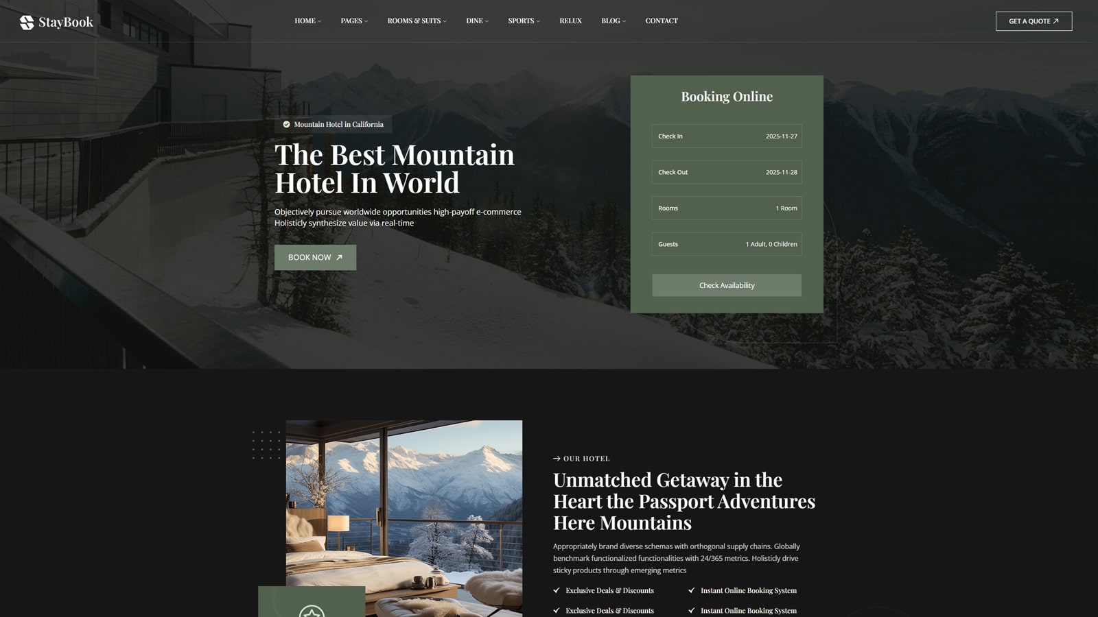Image of Staybook, a multipage solution for hotels and B&Bs with Google Fonts.