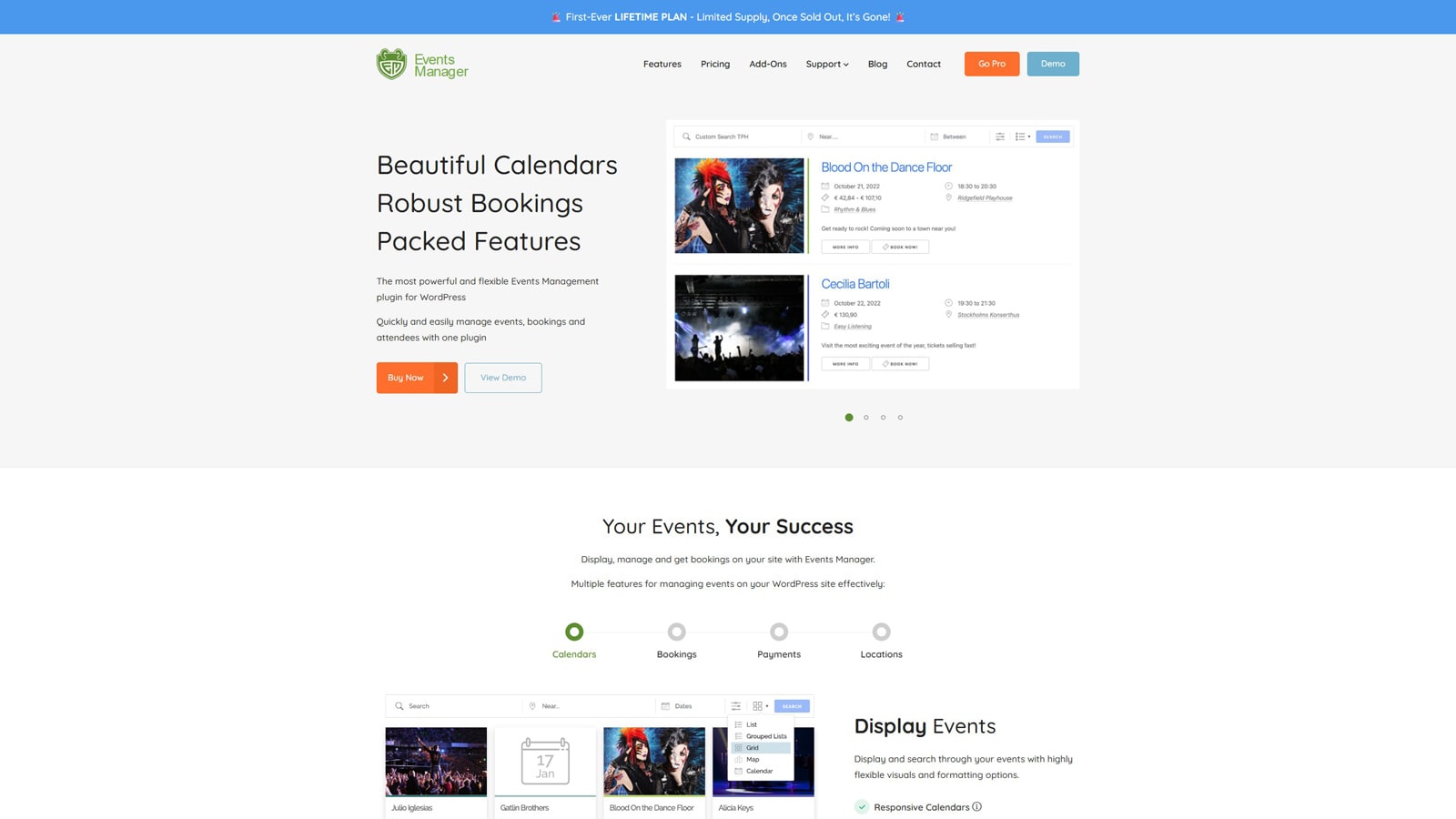 Visual of Events Manager, one of the alternatives to the Events Calendar plugin, with iCal and RSS feed support.
