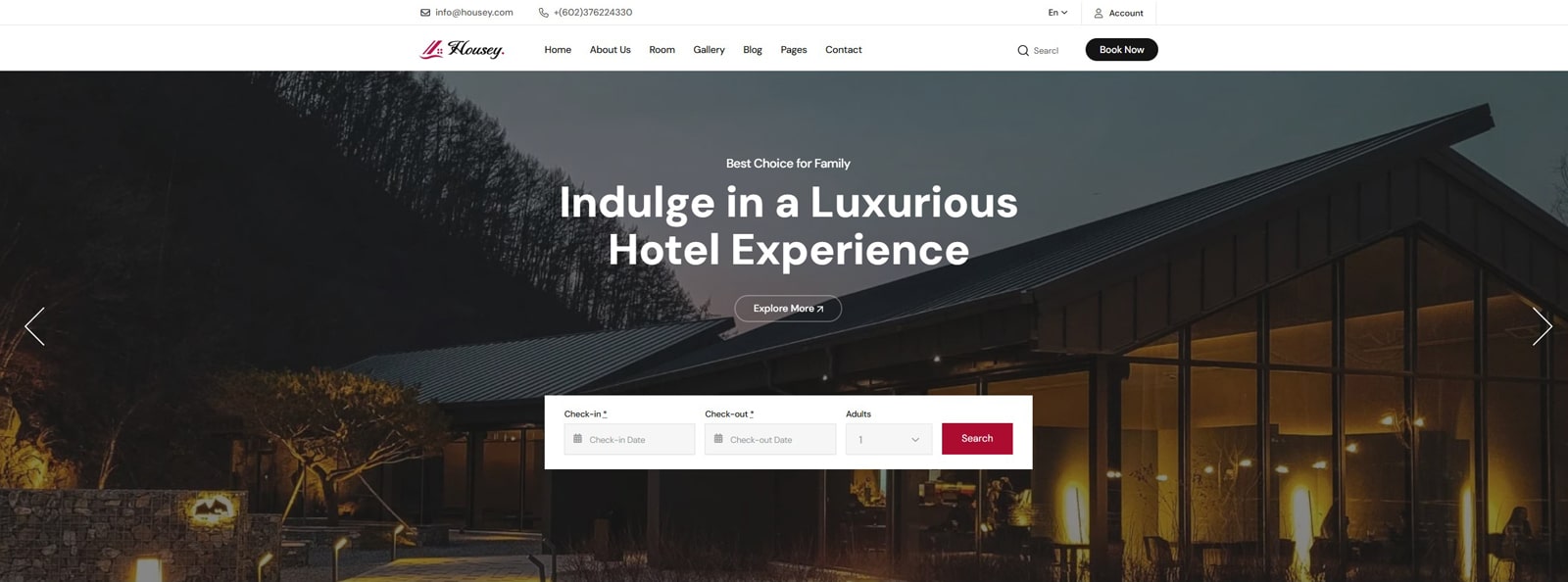 Figure of Housey, an impressive theme for vacation rentals and luxury hotels with a responsive and diverse design.