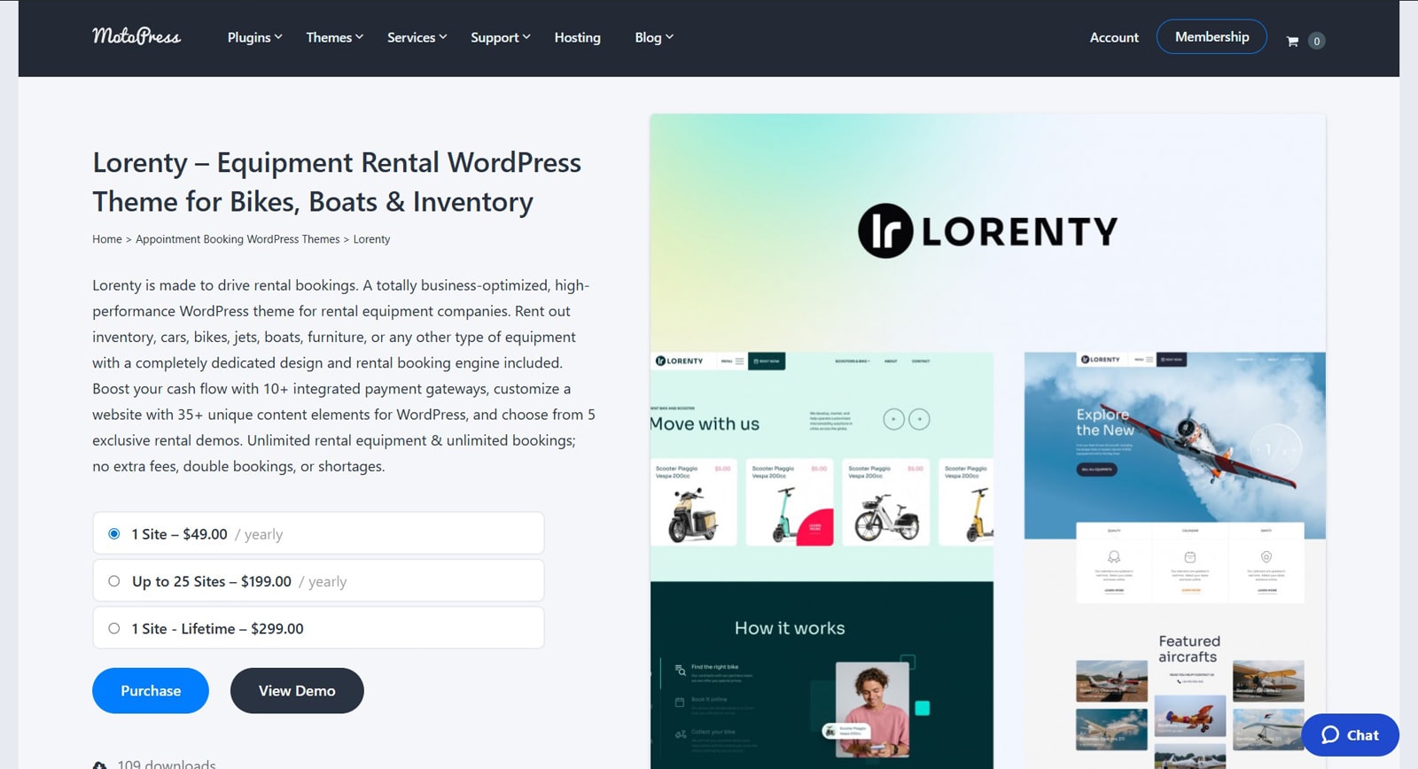 Photograph of Lorenty, a WordPress theme designed for rental businesses.