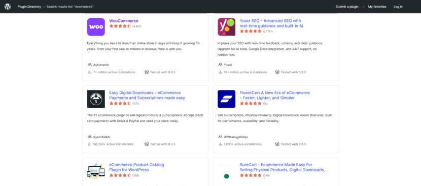 Ecommerce plugins on WordPress.org
