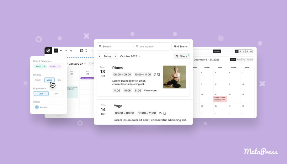 An example with demos of the Events Calendar plugin alternatives.