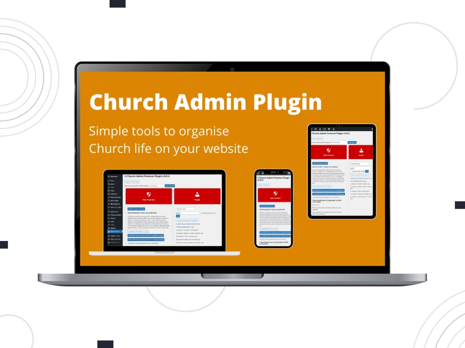 Collage of the Church Admin WordPress website plugin.
