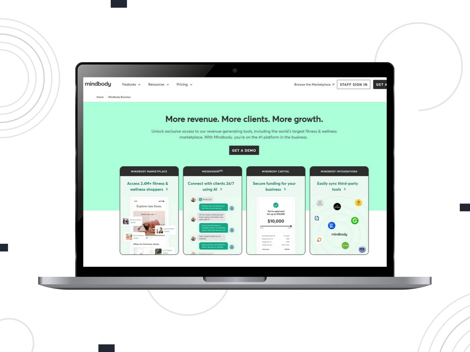 Collage of the Mindbody software.