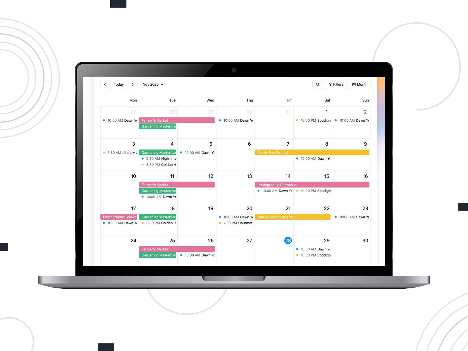 Collage of the MotoPress Events Calendar demo calendar.