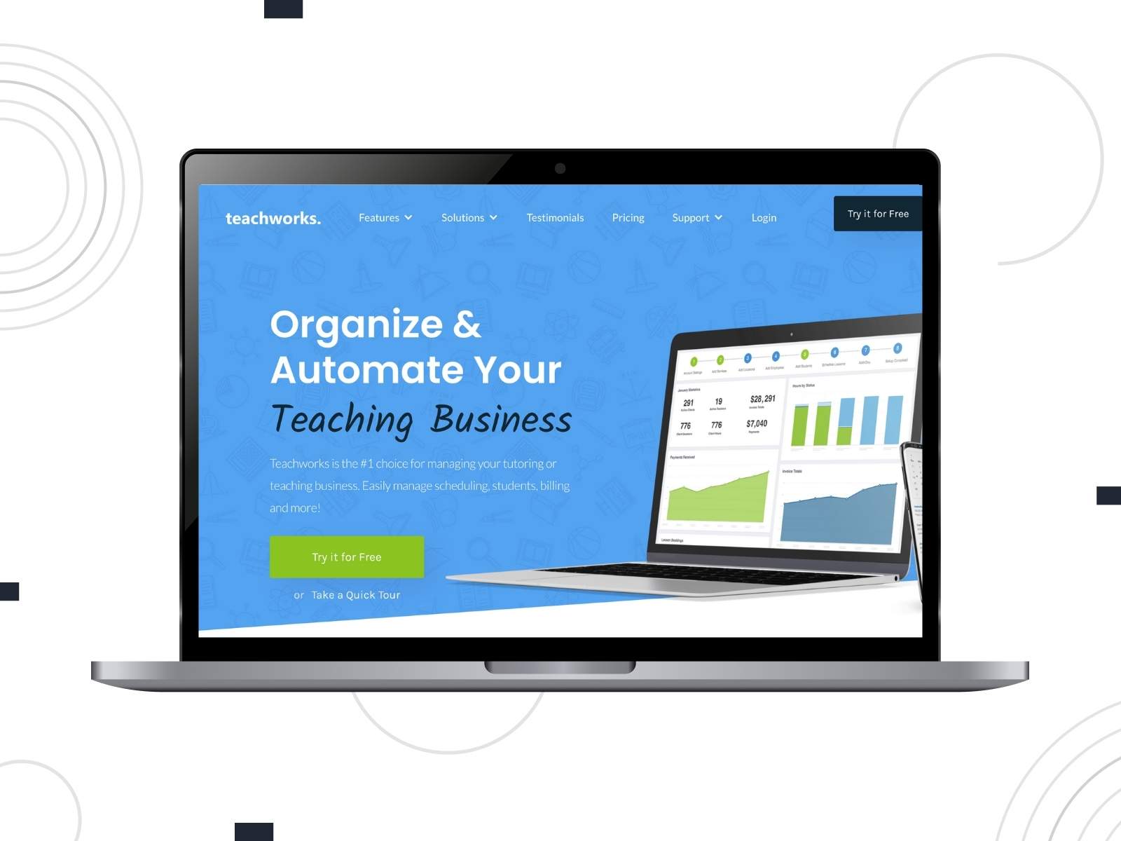 Collage of the Teachworks teacher scheduling software.