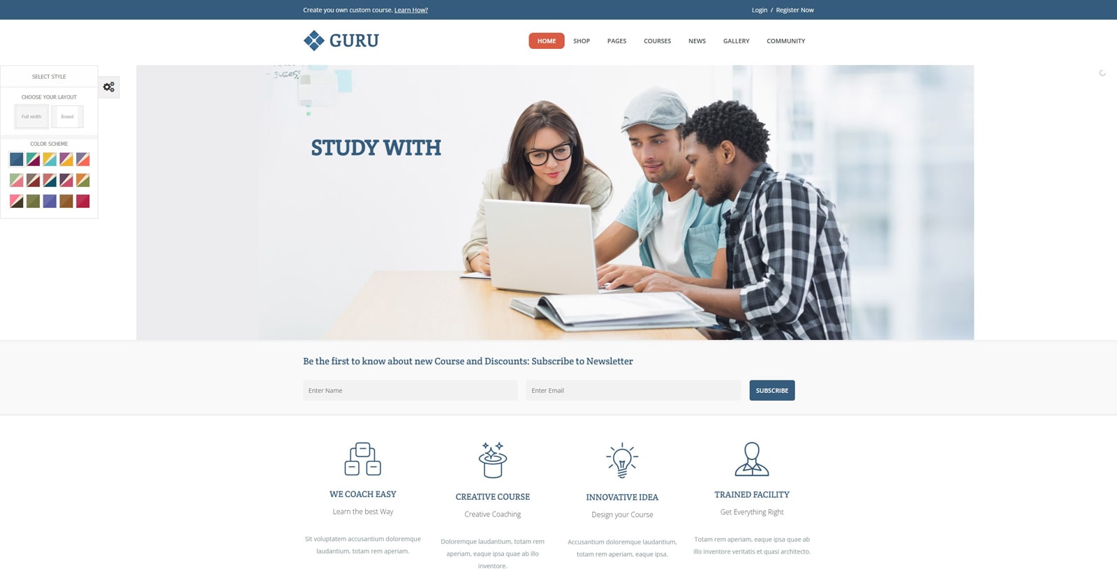 Graphic of Guru, a flexible LMS WordPress theme with Multiple options for blog and portfolio.