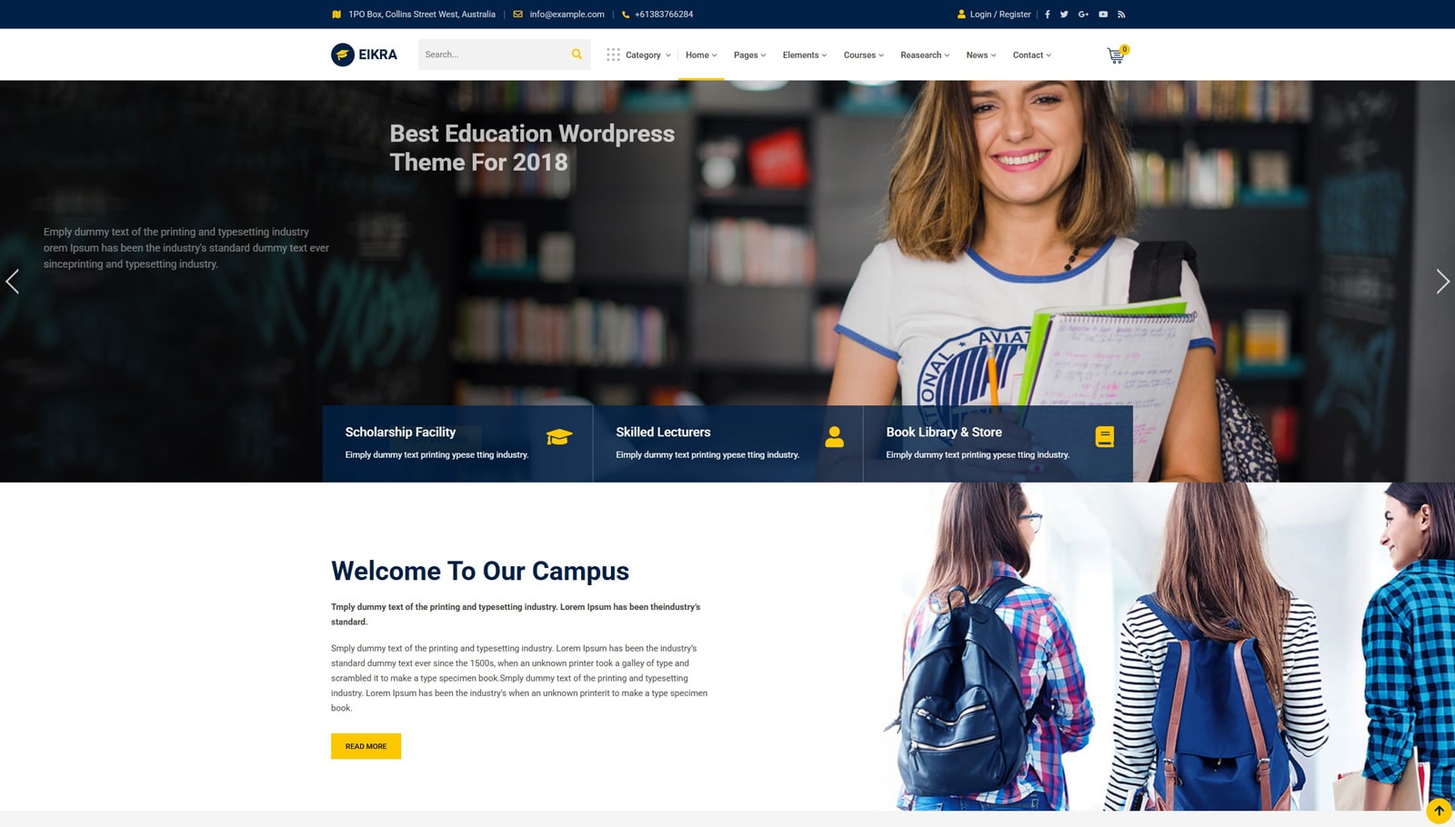 Illustration of Eikra, one of the best WordPress LMS themes with RTL support.
