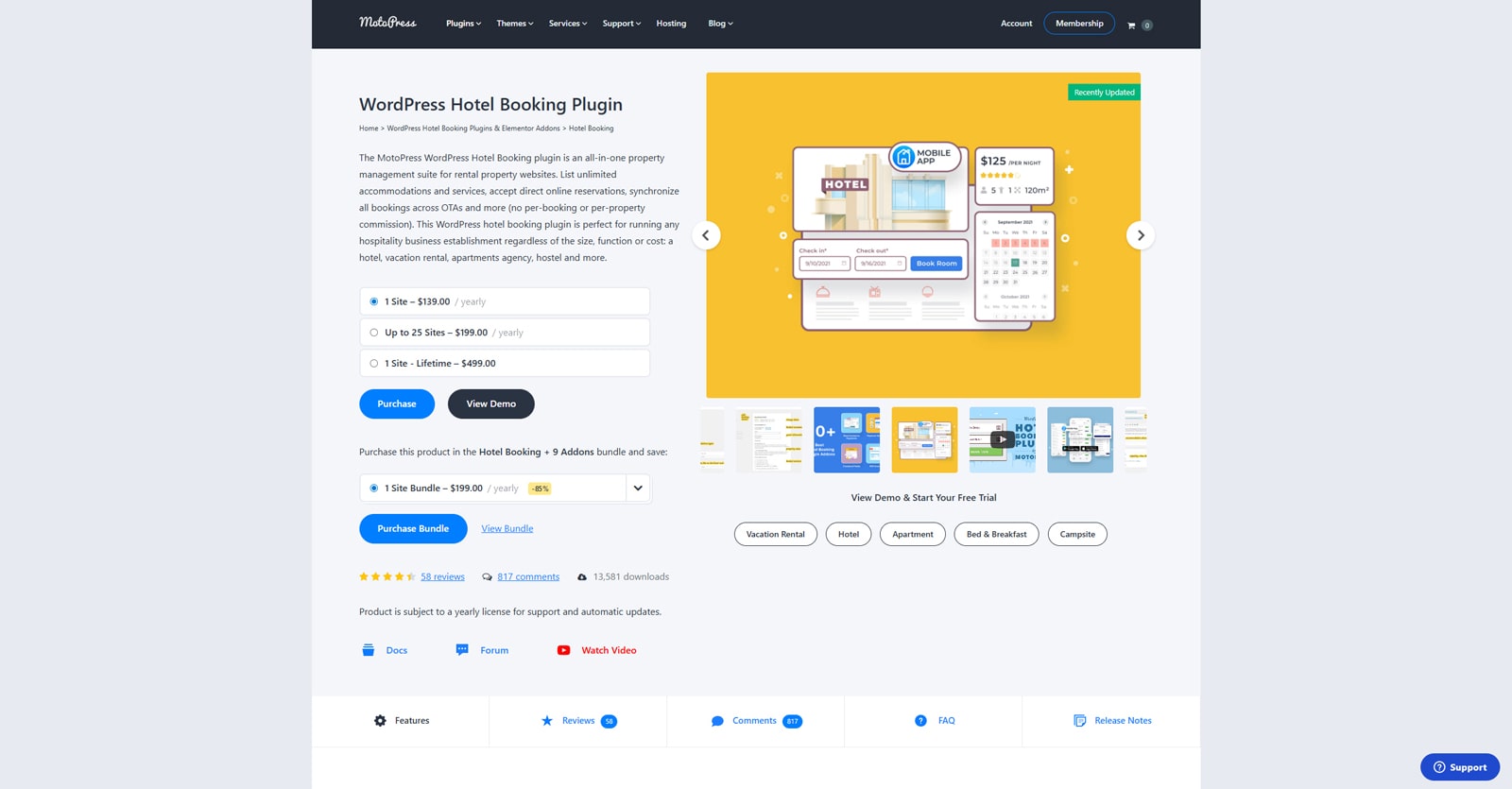 Picture of Hotel Booking plugin by MotoPress, an efficient accommodation plugin and vacation rental email marketing tool.