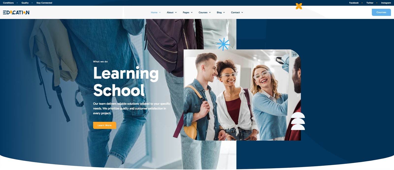 Portrait of Education, one of the best WordPress LMS themes with a header and footer builder.