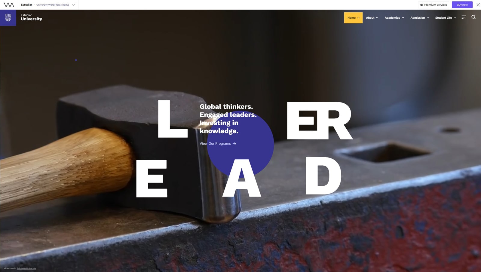 Illustration of Estudiar, a modern and diverse university theme for WordPress with strong typography & content-rich layout.