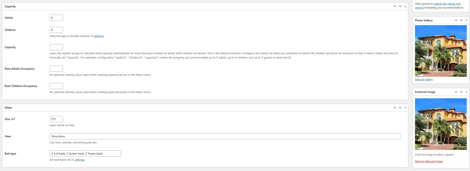 Graphic of additional settings for the accommodation type.